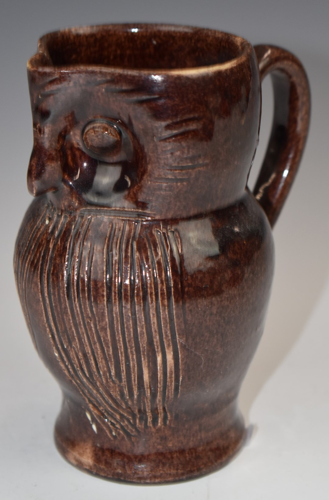 Owl medium brown toby jug Farnham Pottery circa 1900